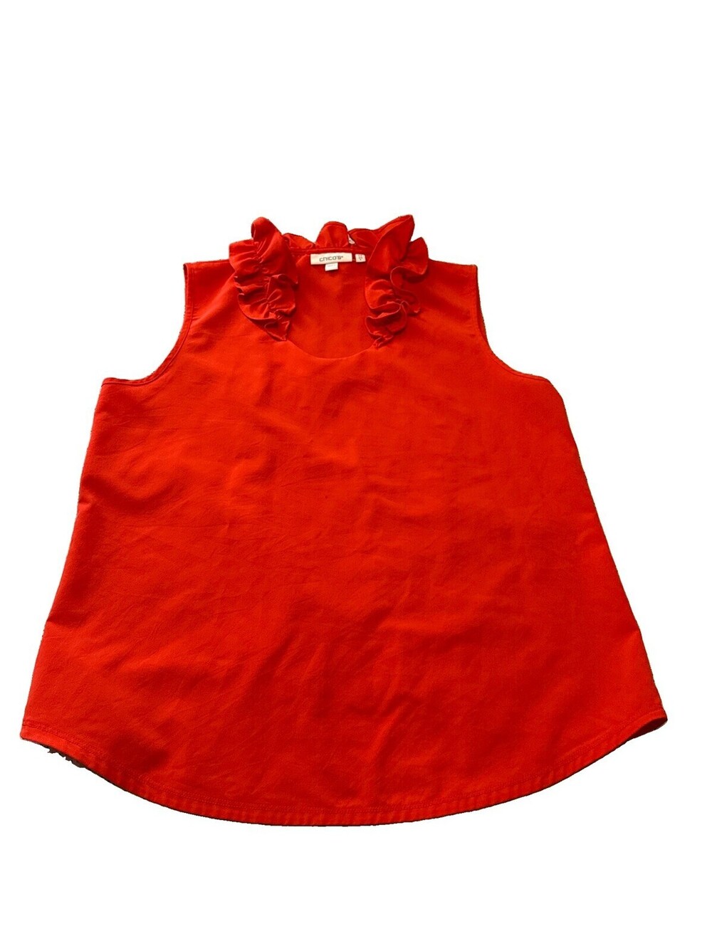 Chico's Rust- burnt orange ish Red Sleeveless Ruffle Neck Top